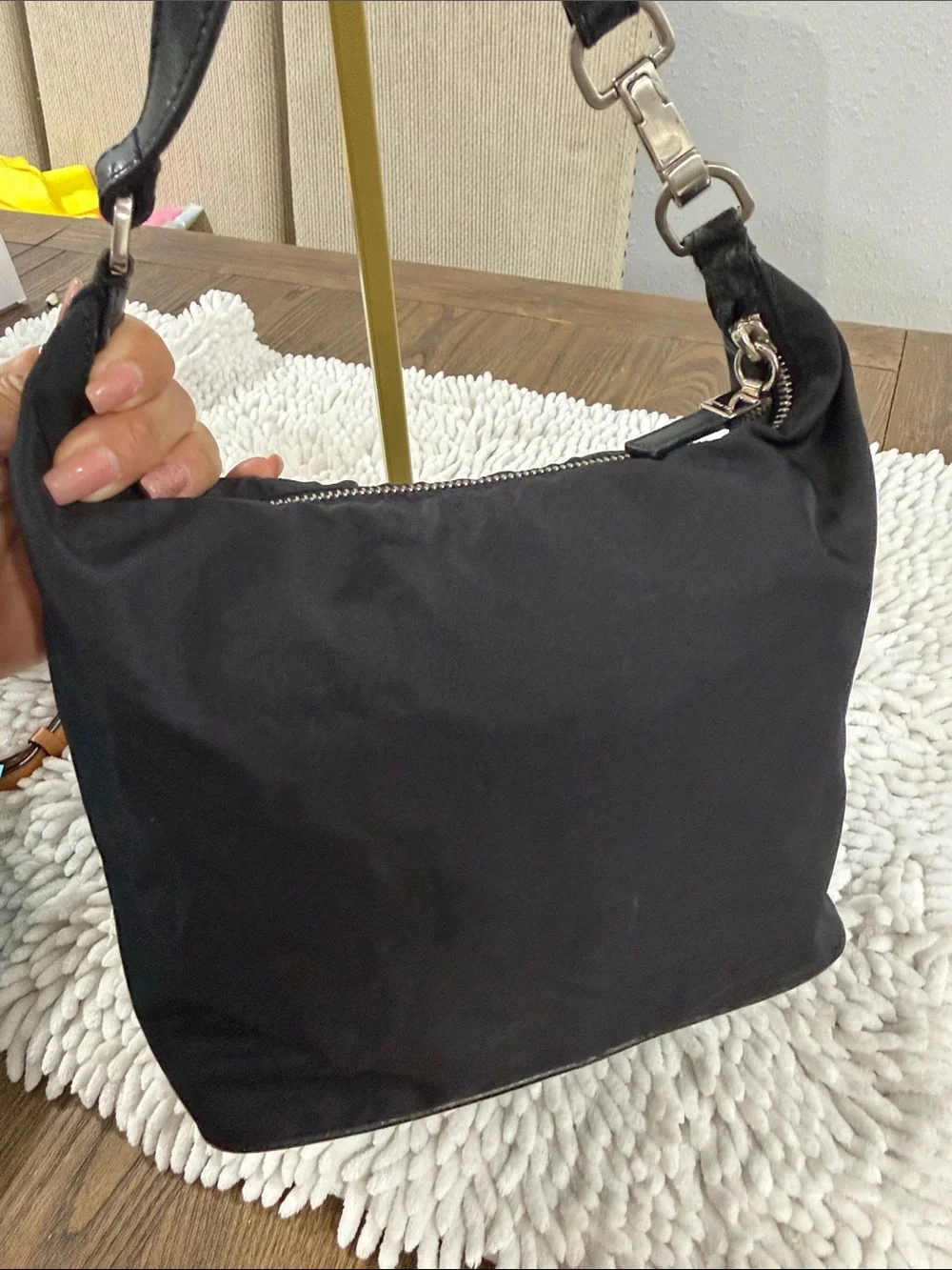 Prada Black Nylon Shoulder Bag with Silver Hardware